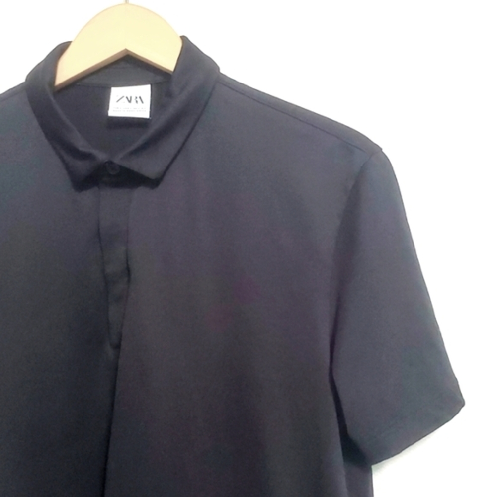 ZARA Mens Polo Shirt Black Large